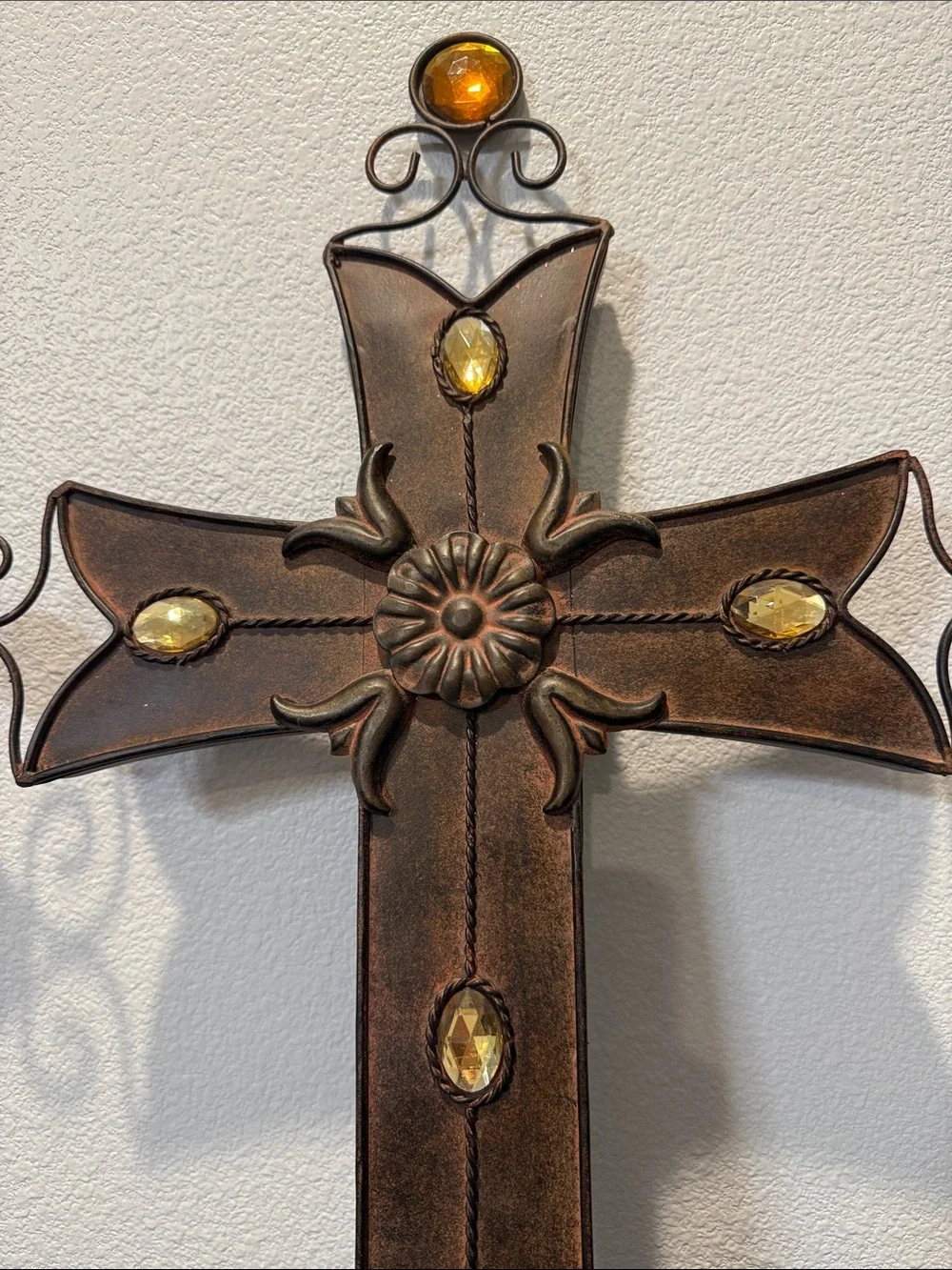 Amber Accented Brown Decorative Wall Cross - Home Wall Decor